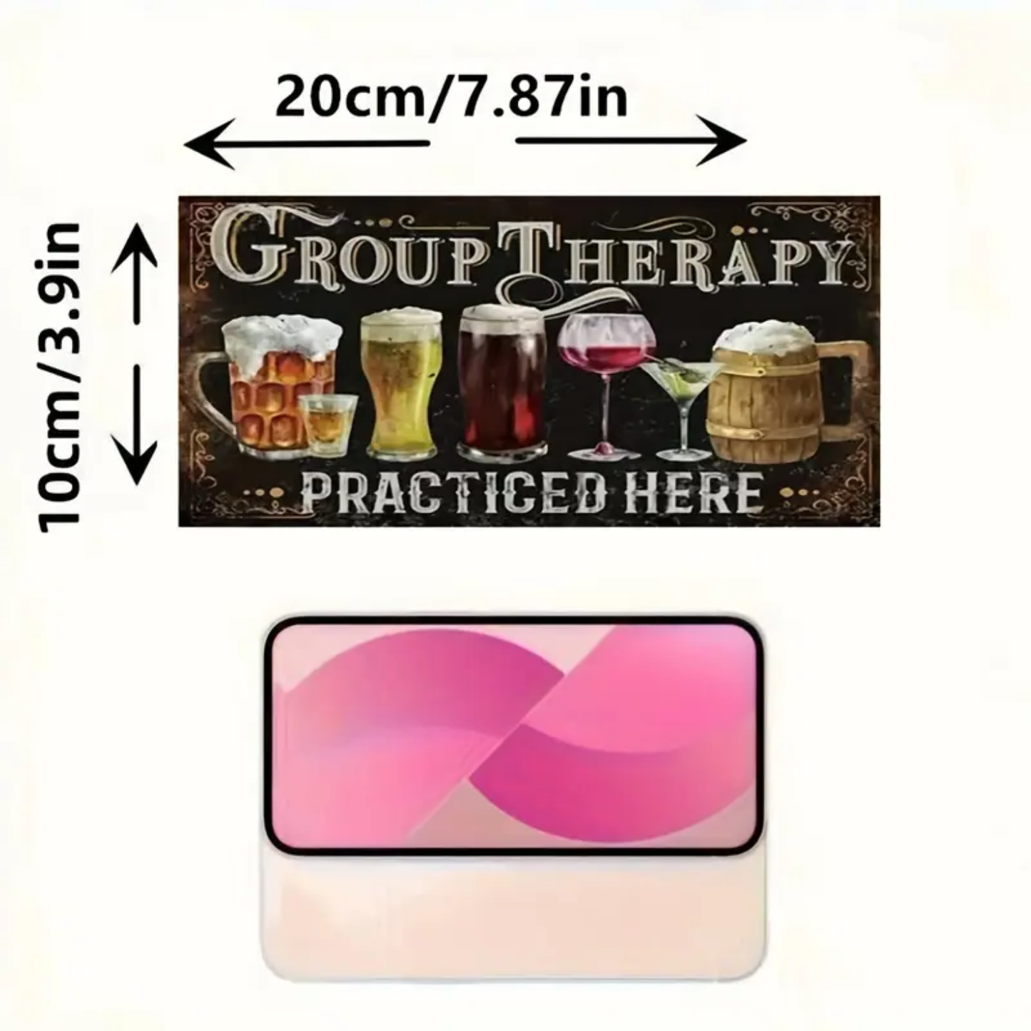 Decoratief Houten Bordje – “Group Therapy Practiced Here”