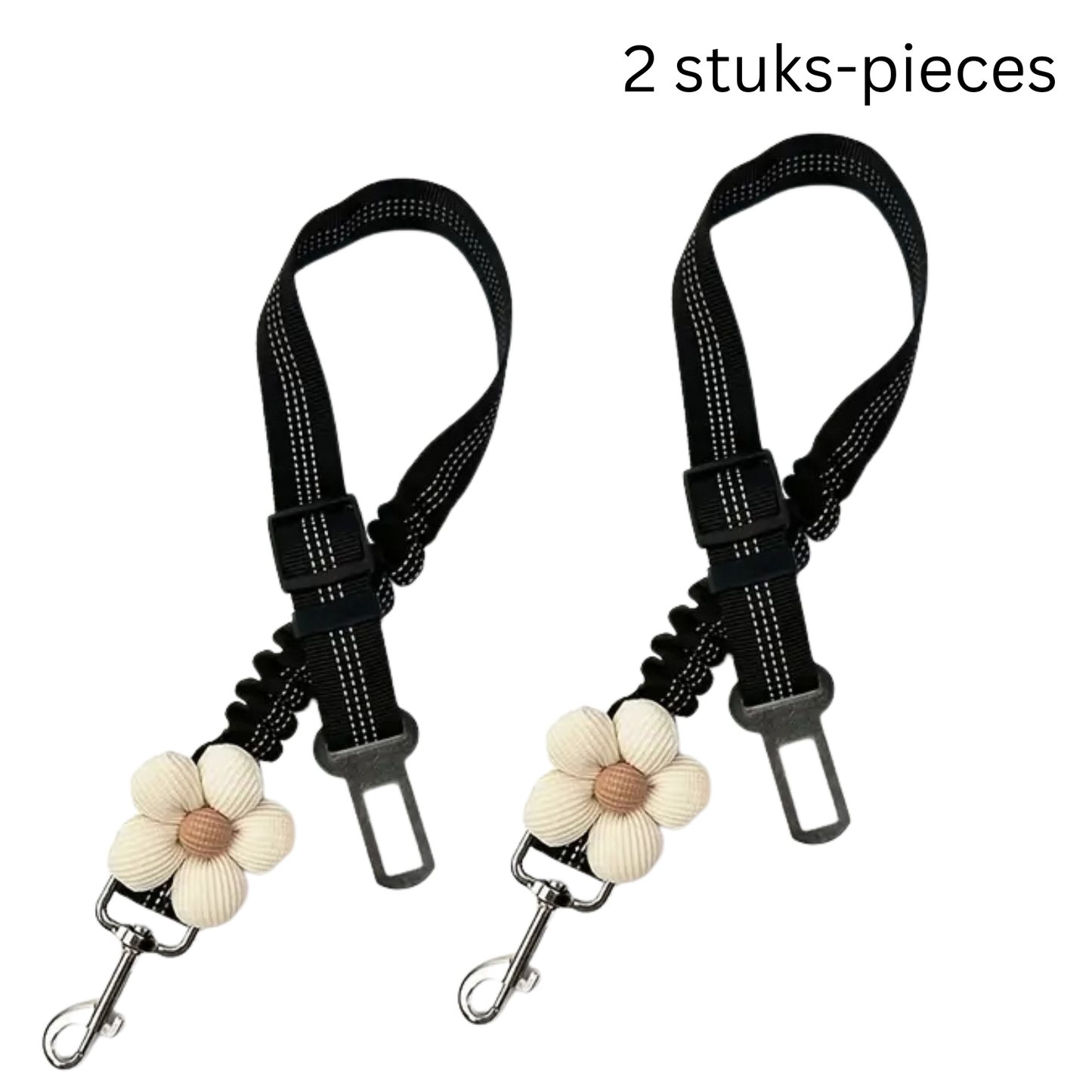 Hondengordel met Bloem - 2 Stuks - Zwart