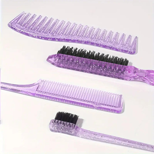 Slick back brush set van 4 - Paars Glitter