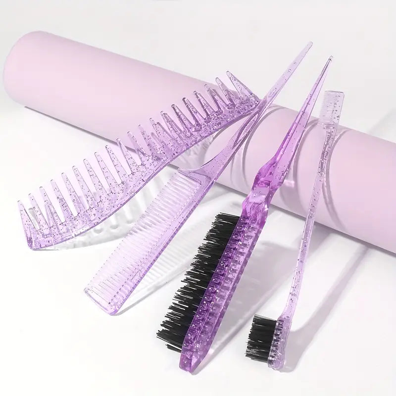Slick back brush set van 4 - Paars Glitter