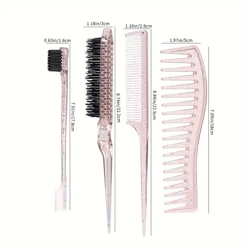 Slick back brush set van 4 - Paars Glitter